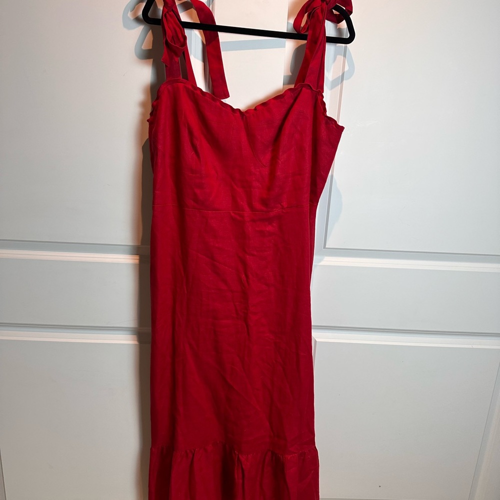 Reformation Red Tie-Shoulder Midi Dress